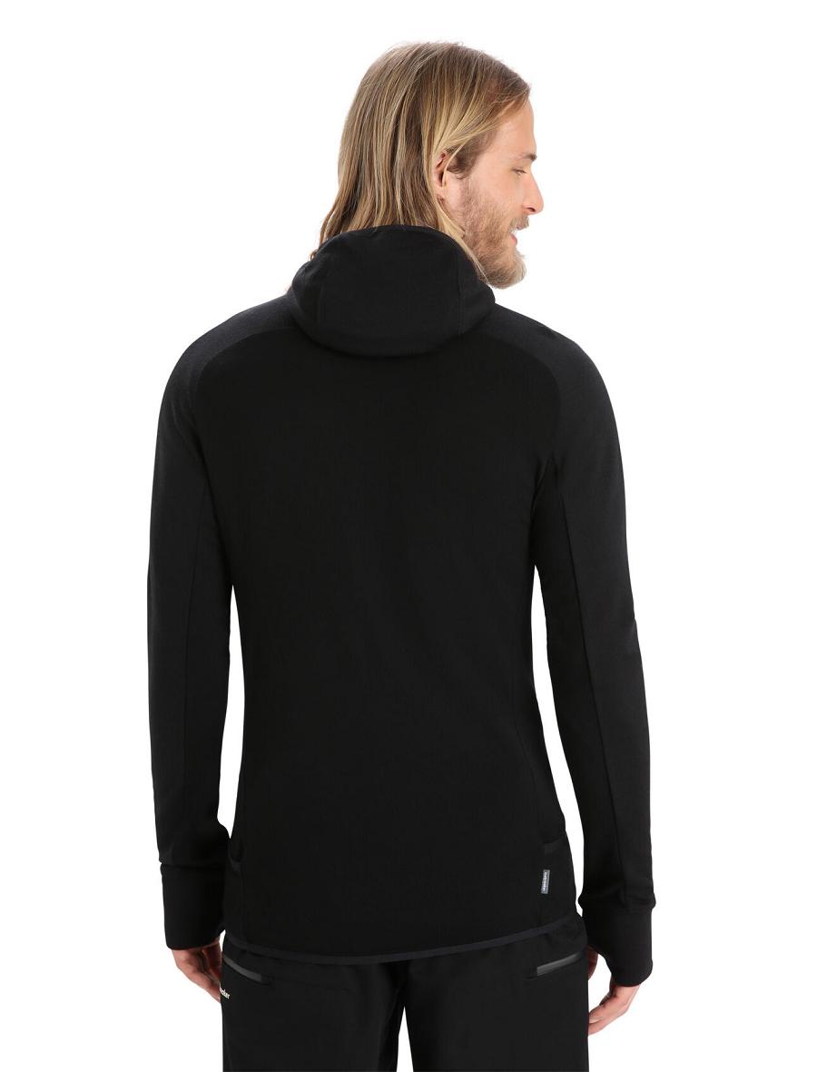 Icebreaker ZoneKnit™ Merino Long Sleeve Zip Férfi Kapucnis Pulóver Fekete | HU 1274HAPK